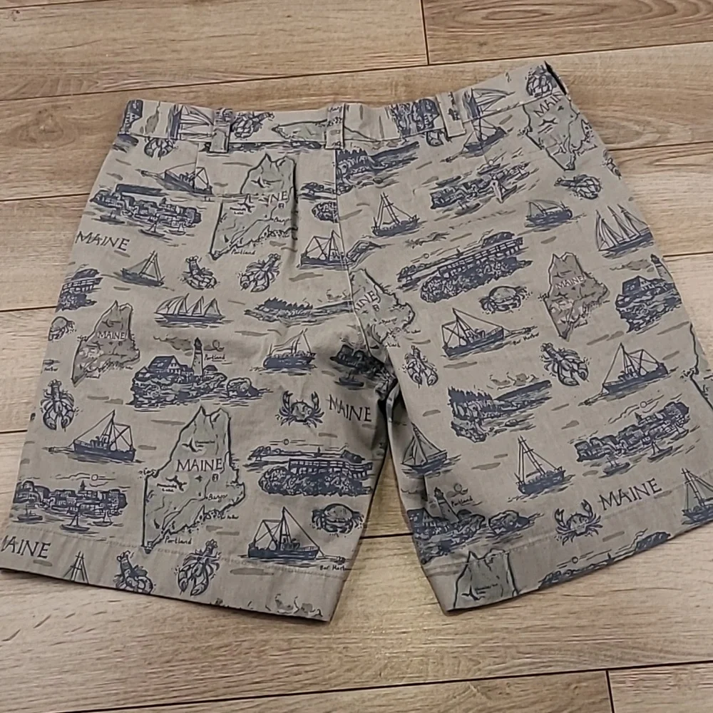 J CREW Gramercy‎ MAINE Theme Grey Cotton Sz 33 Mens Casual Flat Front Shorts